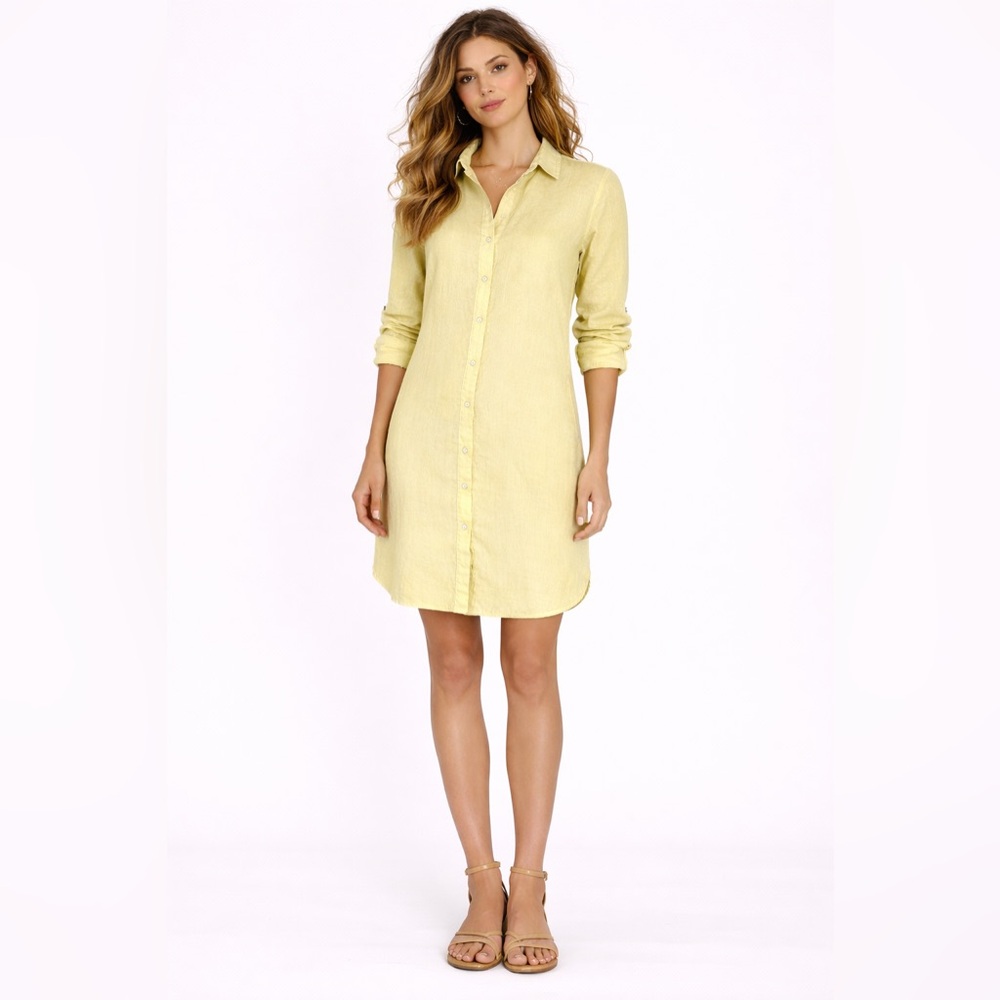 Magaschoni Linen Button Front Shirt Dress Yellow Size Small